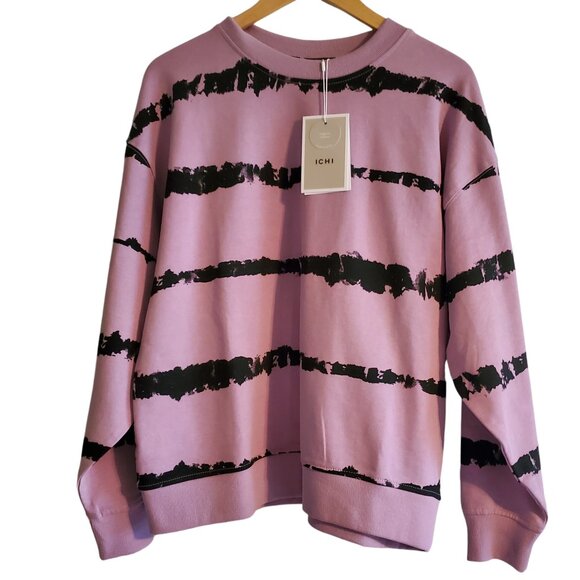 NWT ICHI Organic Purple with Black Abstract Stripes Crew Sweatshirt Size M - Picture 2 of 10